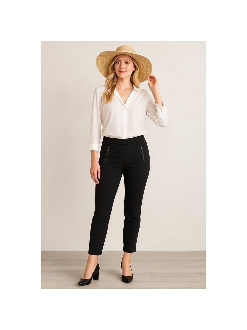 Anne Klein OX Black Slim Fit Ankle Pants Stretch Zip Pockets Classic Workwear